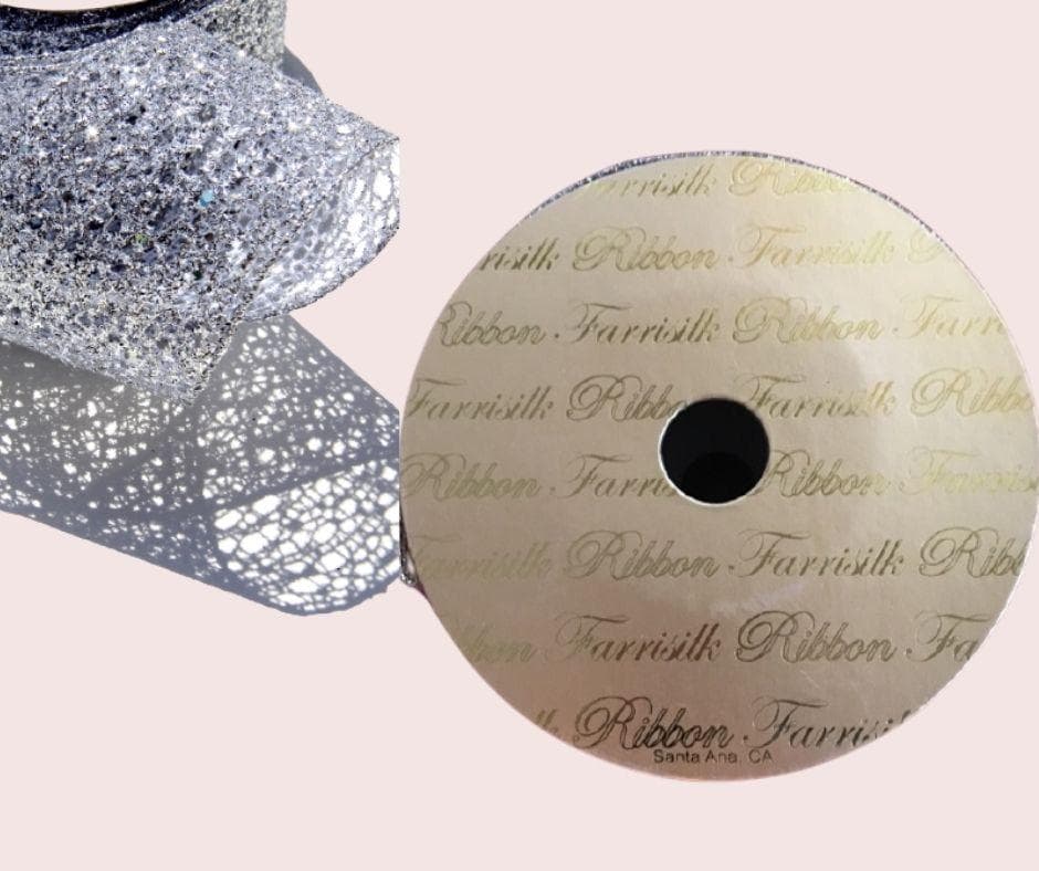 FARRISILK RIBBON - Metallic Glitter Tinsel Mesh Ribbon, Silver, 4-Inch, 10 Yards