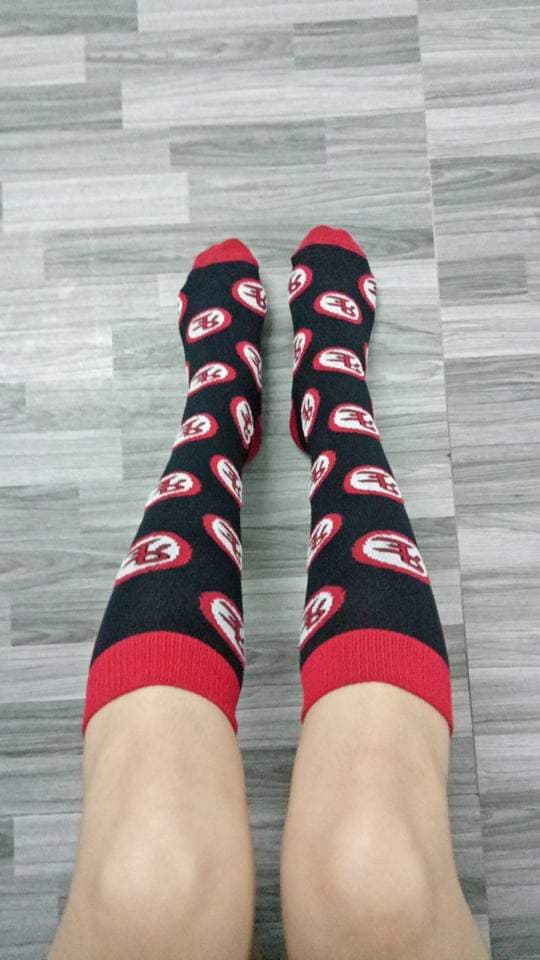 TCK Roy Escosar's Printed Monogram Logo Black & Red Over-Calf Socks (Available size: S,M,L) - Sold by pair.