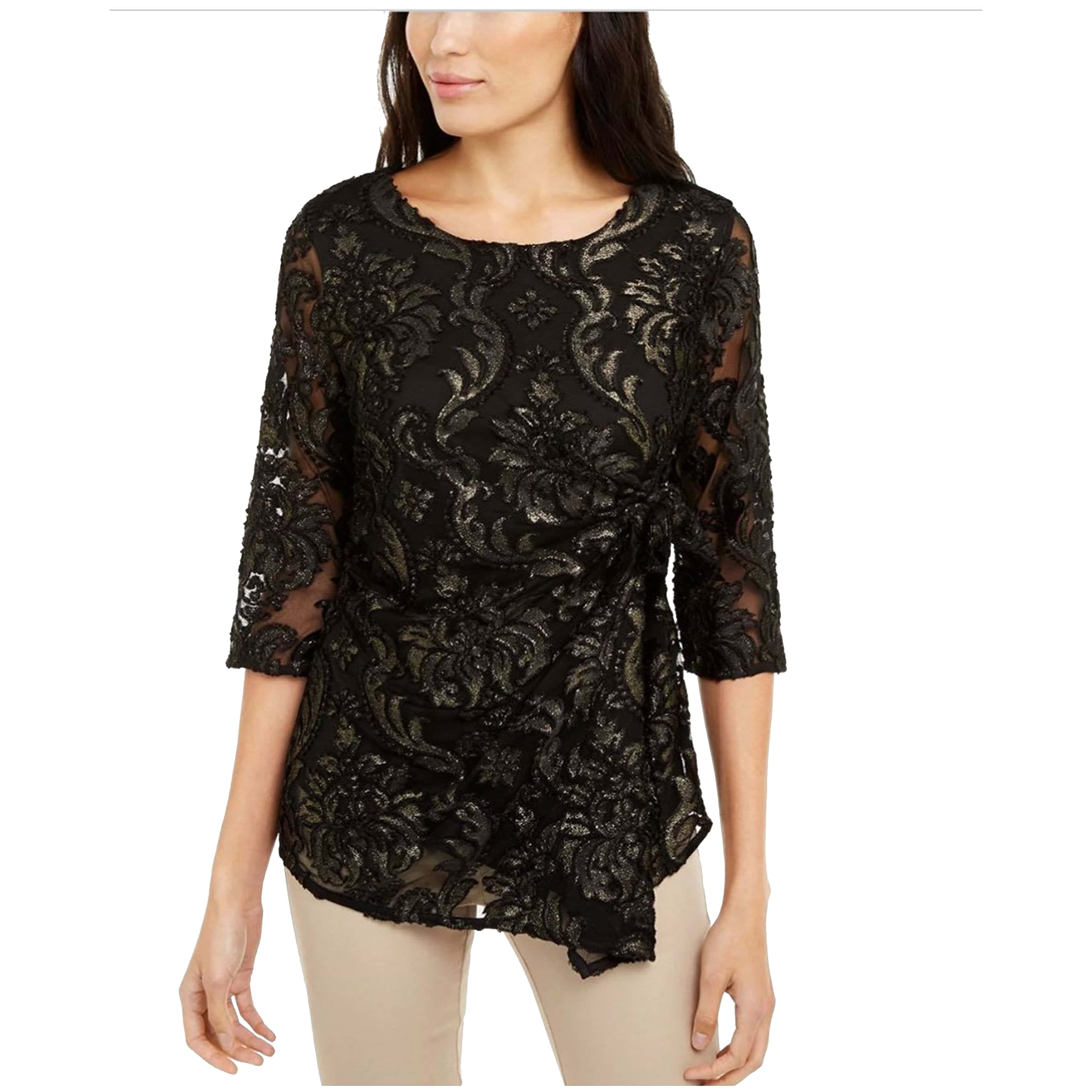 Alfani Petite Velvet-Burnout Side-Tie Top